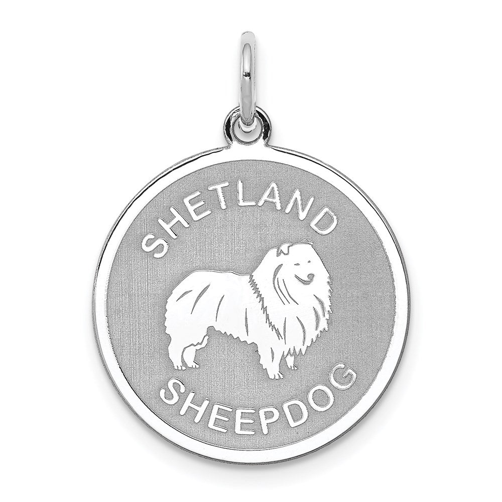 Sterling Silver Rhodium-plated Shetland Sheepdog Disc Charm, 26 x 19 mm