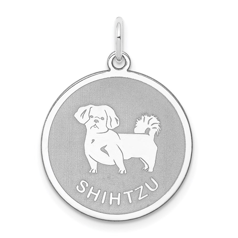 Sterling Silver Rhodium-plated Shih Tzu Disc Charm, 26 x 19 mm