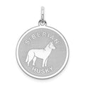 Sterling Silver Rhodium-plated Siberian Husky Disc Charm, 26 x 19 mm