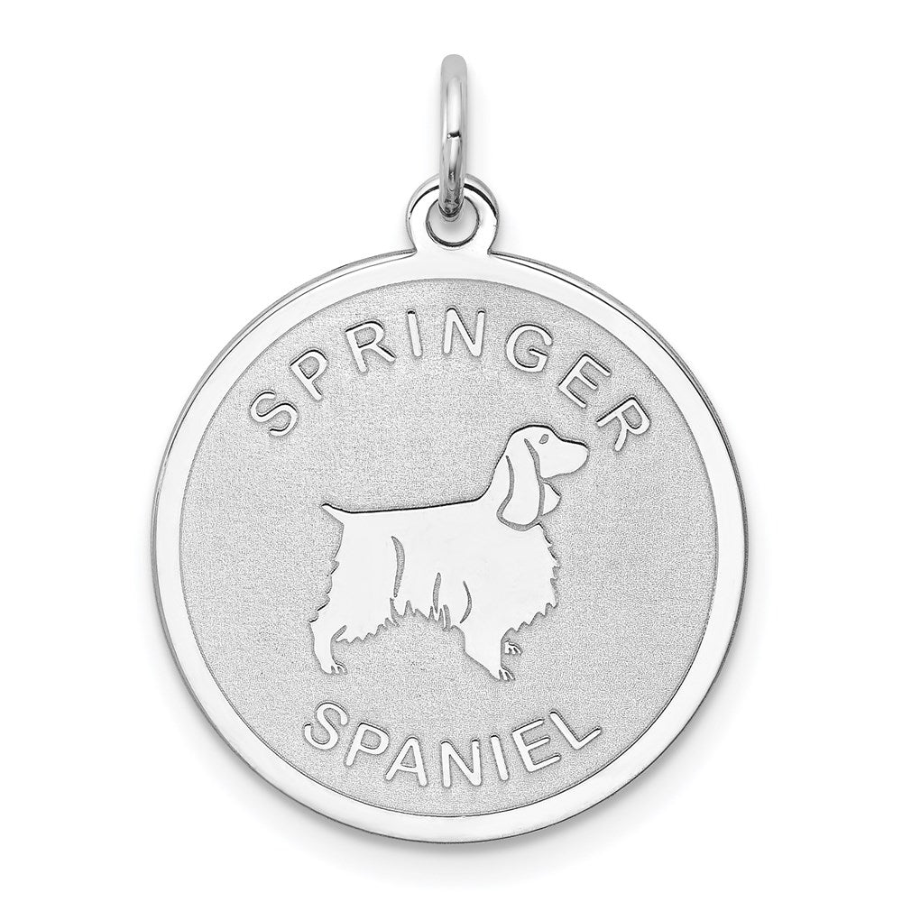 Sterling Silver Rhodium-plated Springer Spaniel Disc Charm, 26 x 19 mm