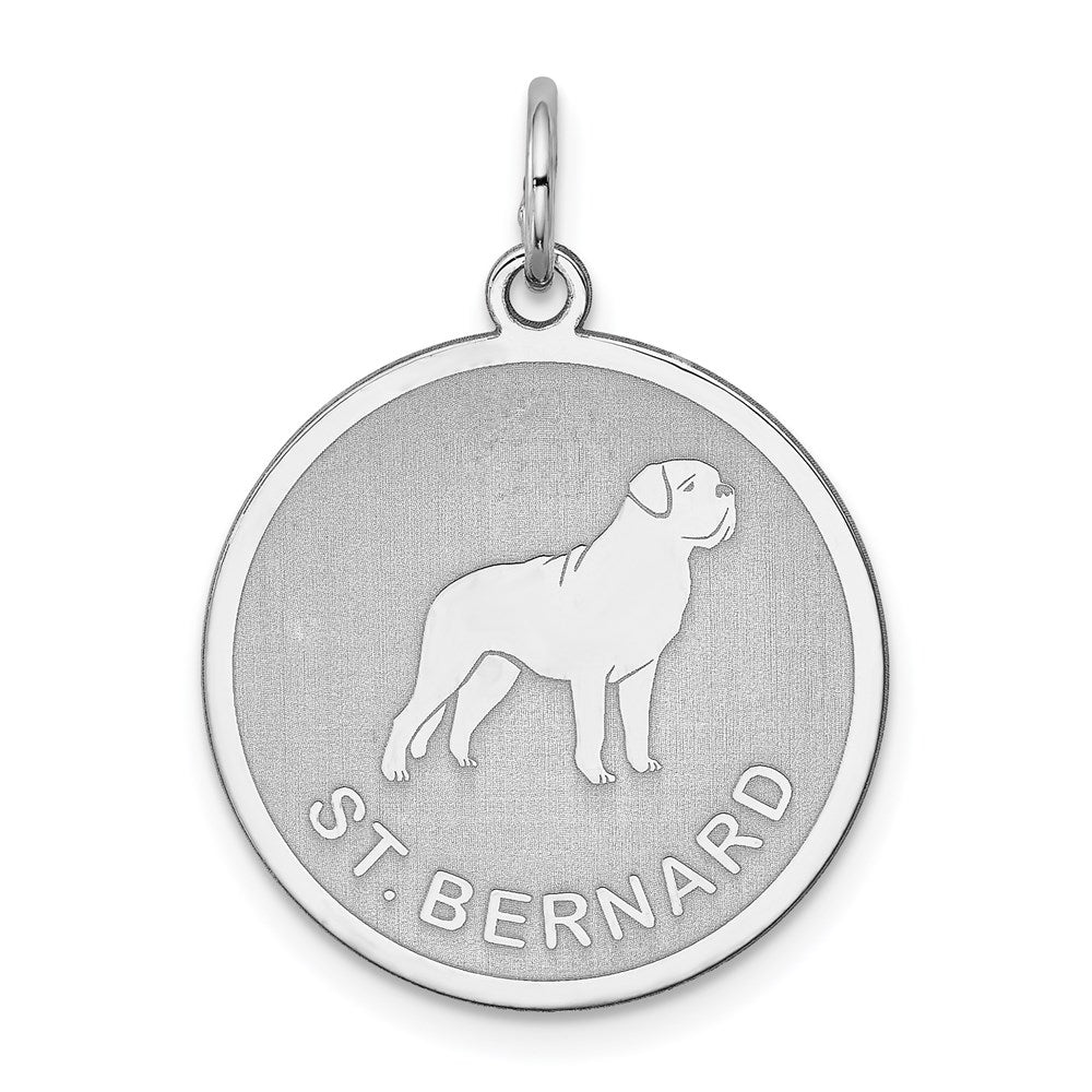 Sterling Silver Rhodium-plated St. Bernard Disc Charm, 26 x 19 mm