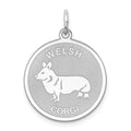 Sterling Silver Rhodium-plated Welsh Corgi Disc Charm, 26 x 19 mm