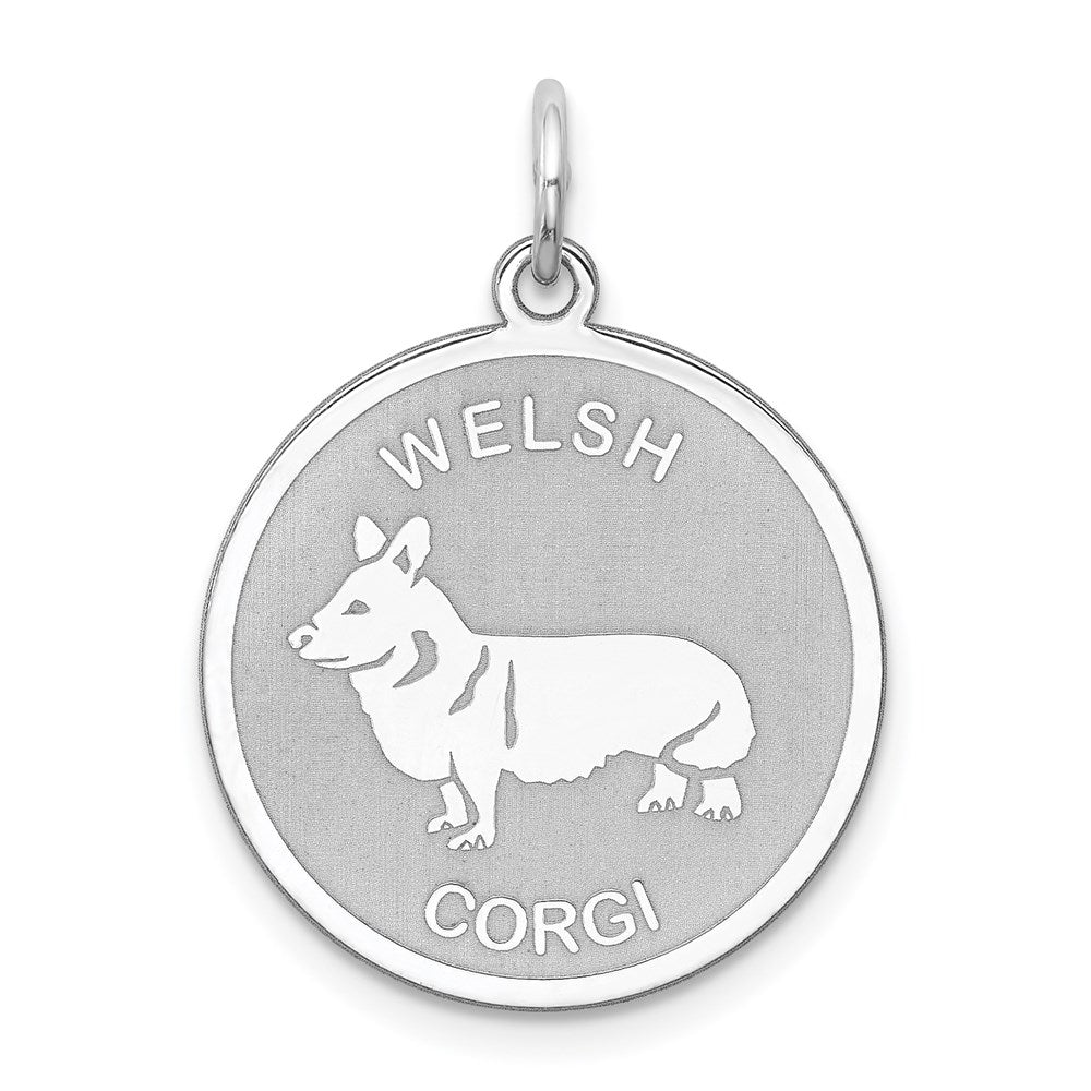 Sterling Silver Rhodium-plated Welsh Corgi Disc Charm, 26 x 19 mm