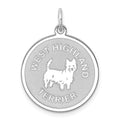 Sterling Silver Rhodium-plated West Highland Terrier Disc Charm, 26 x 19 mm
