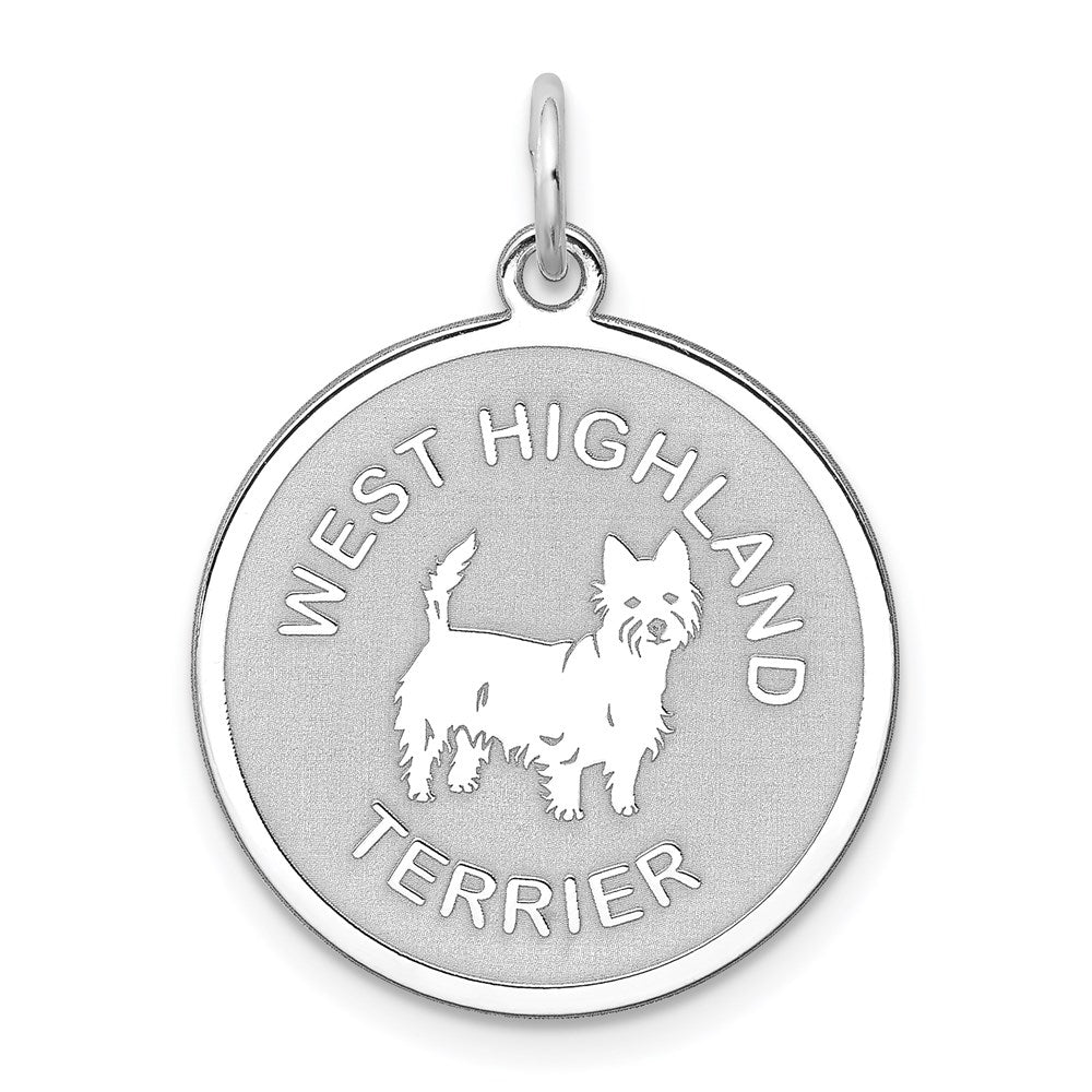 Sterling Silver Rhodium-plated West Highland Terrier Disc Charm, 26 x 19 mm