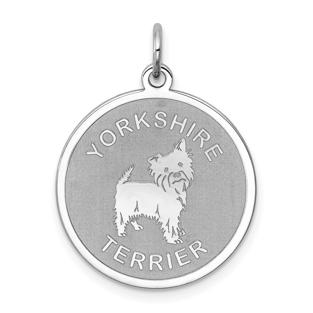 Sterling Silver Rhodium-plated Yorkshire Terrier Disc Charm, 26 x 19 mm
