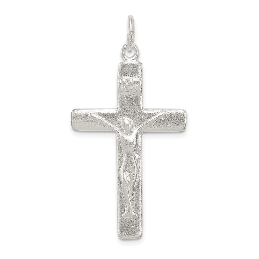 Sterling Silver Satin INRI Crucifix Pendant, 46 x 24 mm