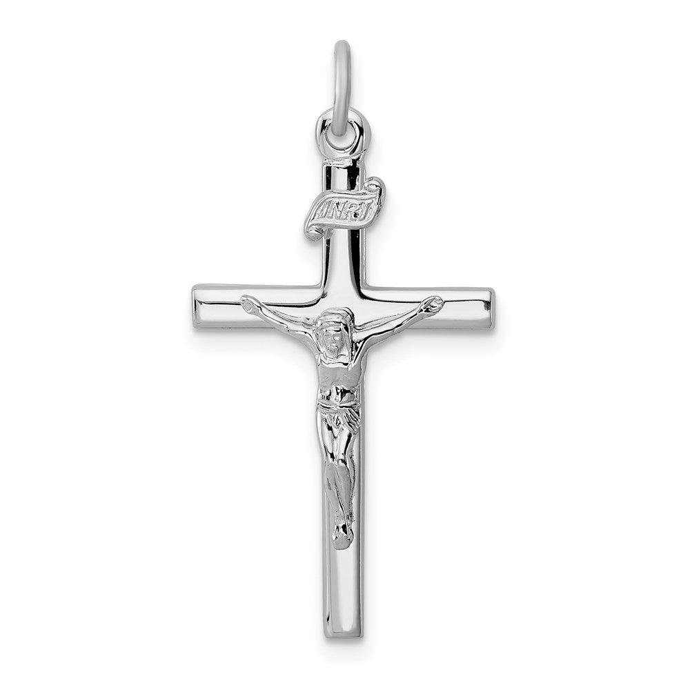 Sterling Silver Platinum-plated INRI Crucifix Pendant, 31 x 16 mm, 1.51 g