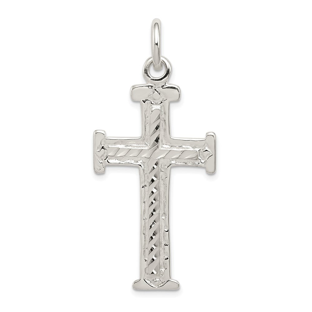 Sterling Silver Diamond -Cut Cross Pendant, 41 x 21 mm