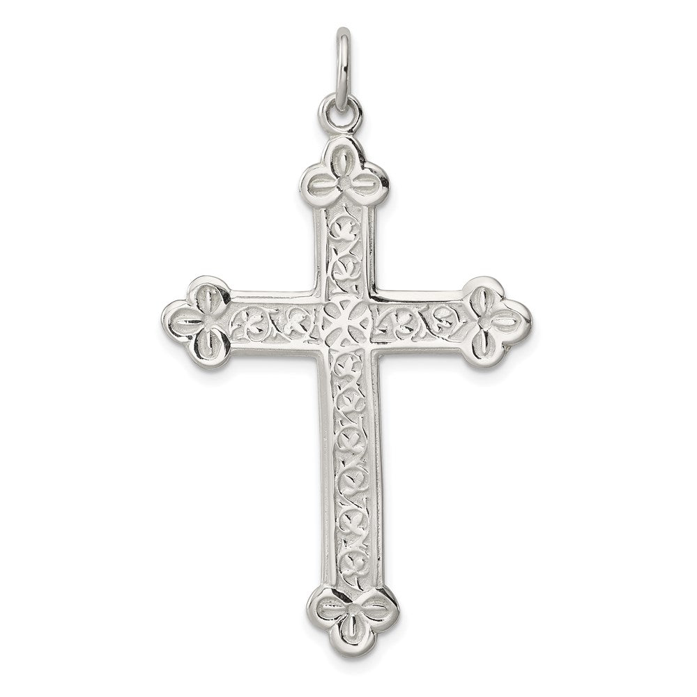 Sterling Silver Budded Cross Pendant, 53 x 32 mm