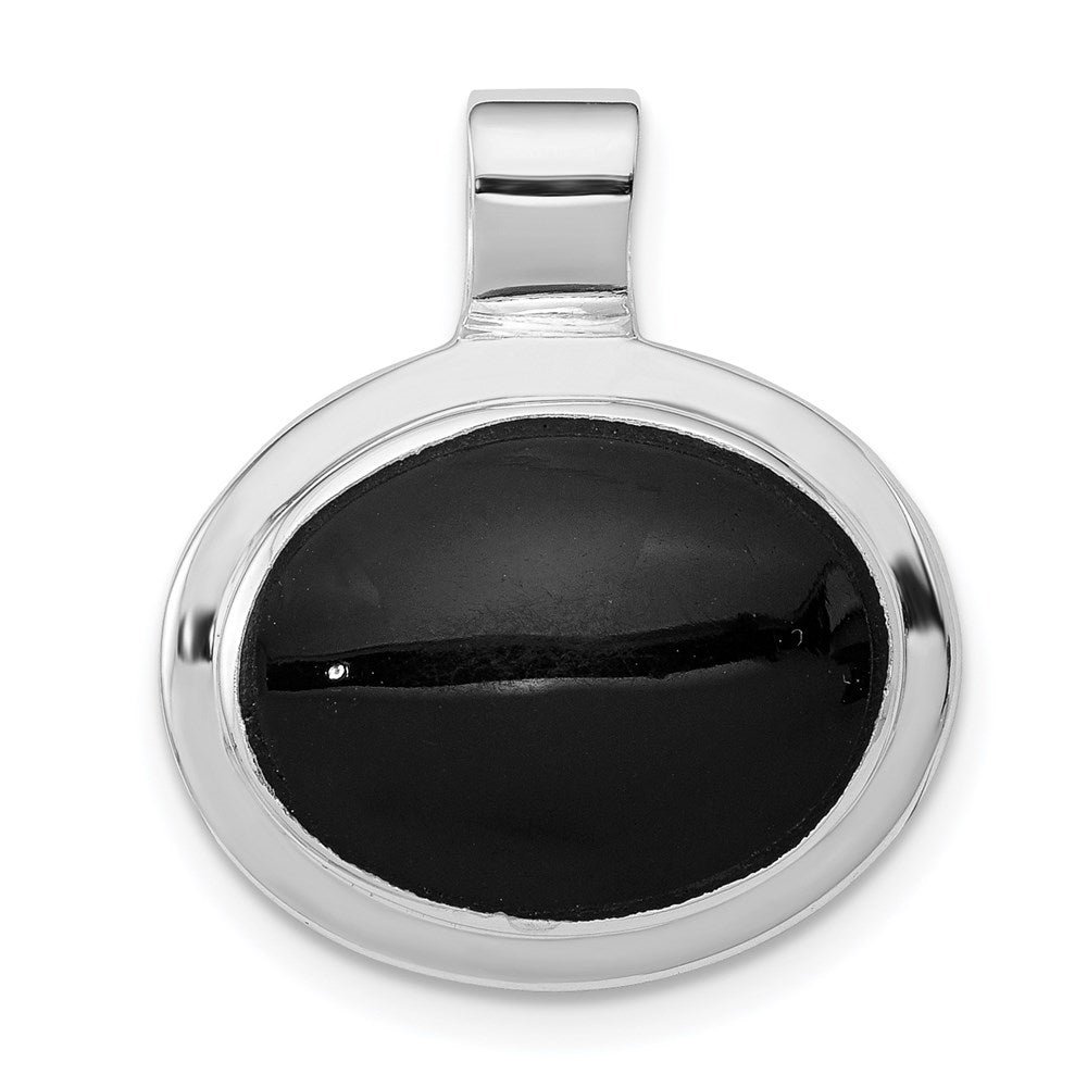 Sterling Silver Rhodium Plated Onyx Pendant, 22 x 19 mm