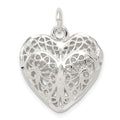 Sterling Silver Fancy Filigree Puffed Heart Charm, 21 x 20 mm