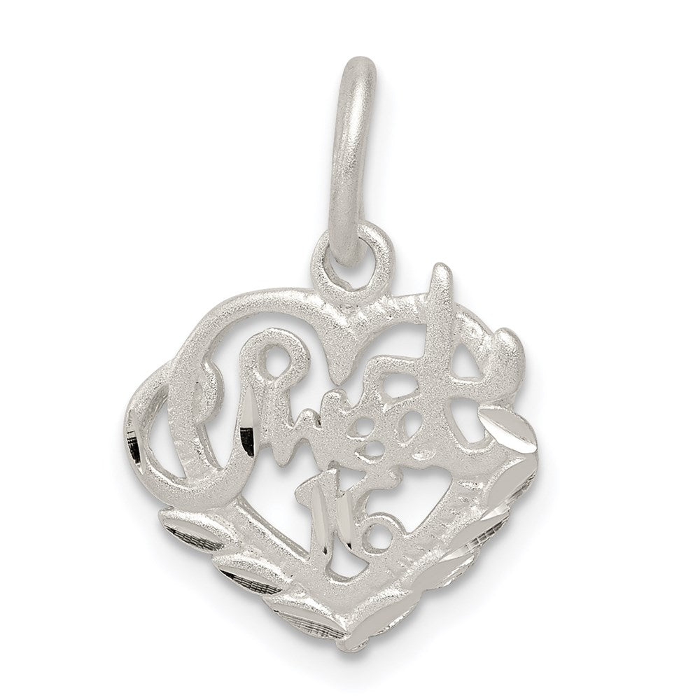 Sterling Silver Sweet 16 Charm, 20 x 14 mm