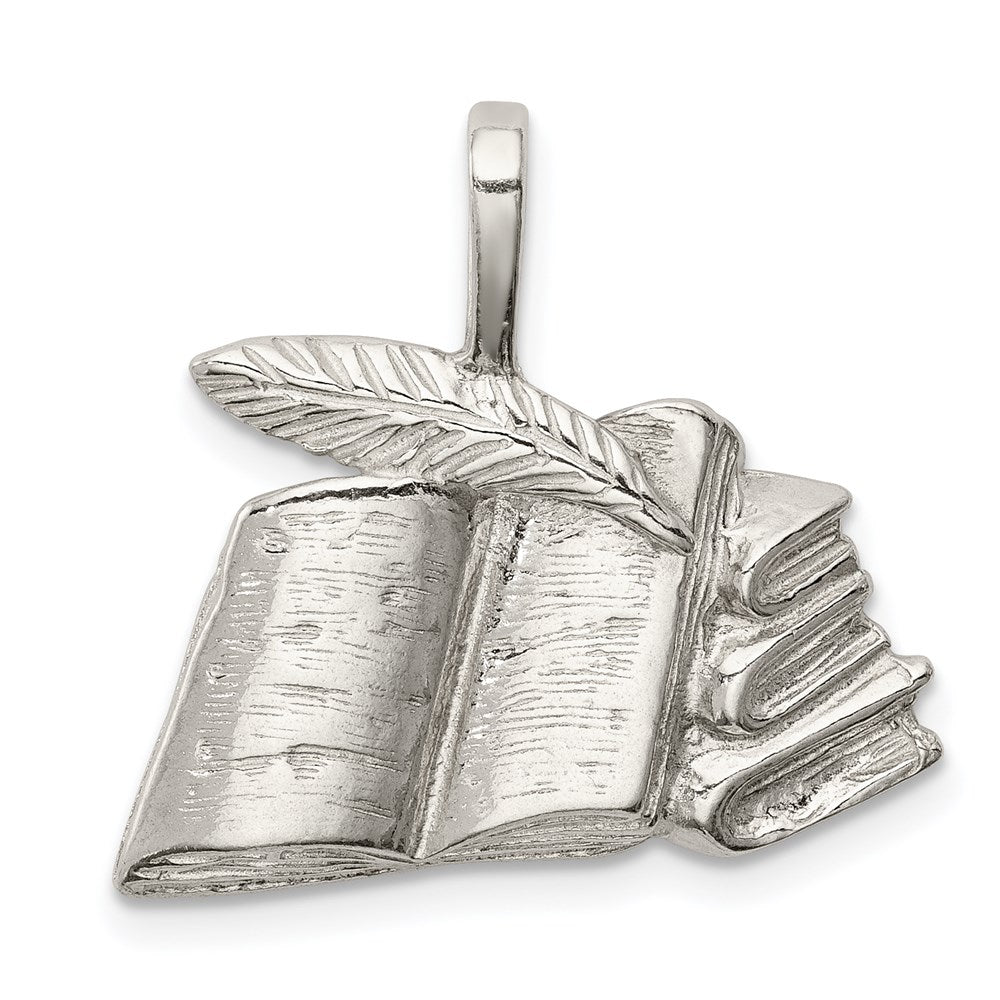 Sterling Silver Books with Quill Charm, 22 x 22 mm