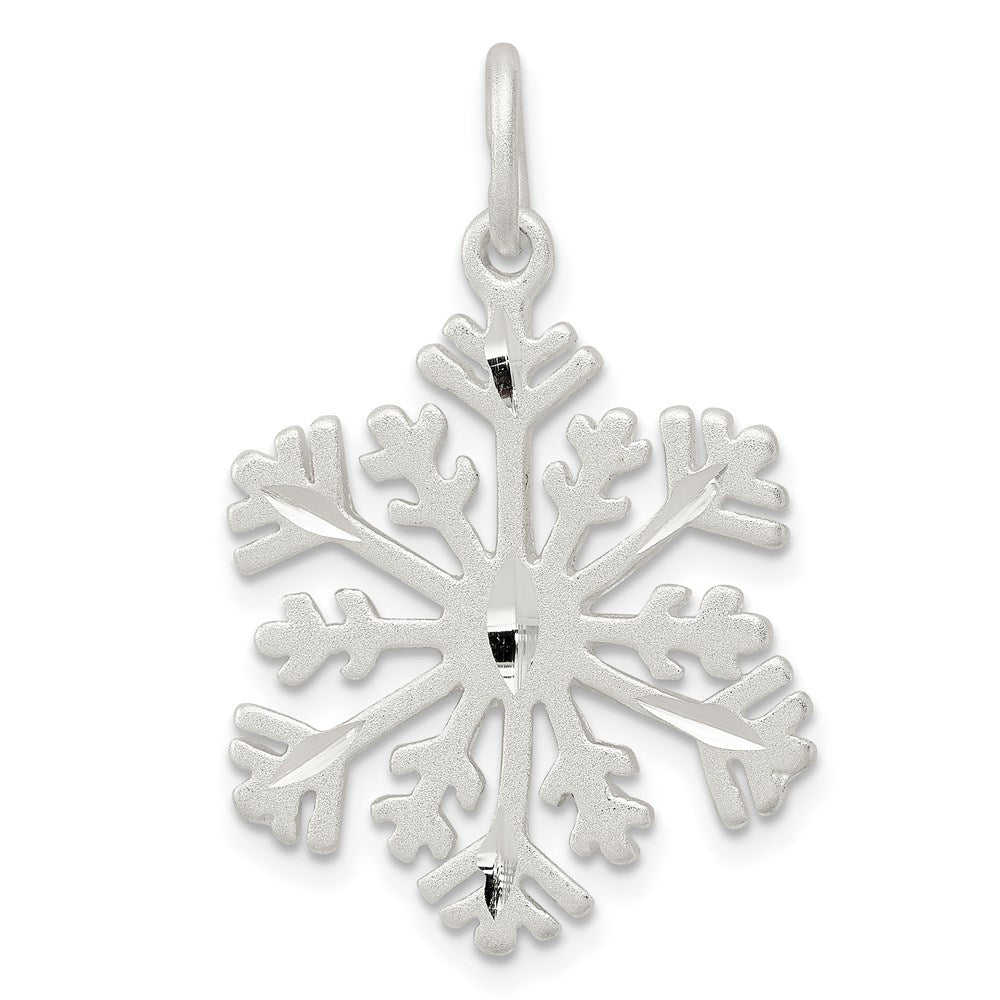 Sterling Silver D/C Satin Snowflake Charm, 28 x 19 mm