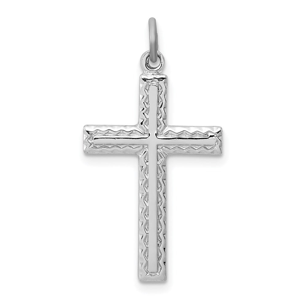 Sterling Silver Platinum-plated Cross Charm, 27 x 16 mm