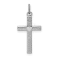 Sterling Silver Platinum-plated Heart Cross Charm, 22 x 12 mm