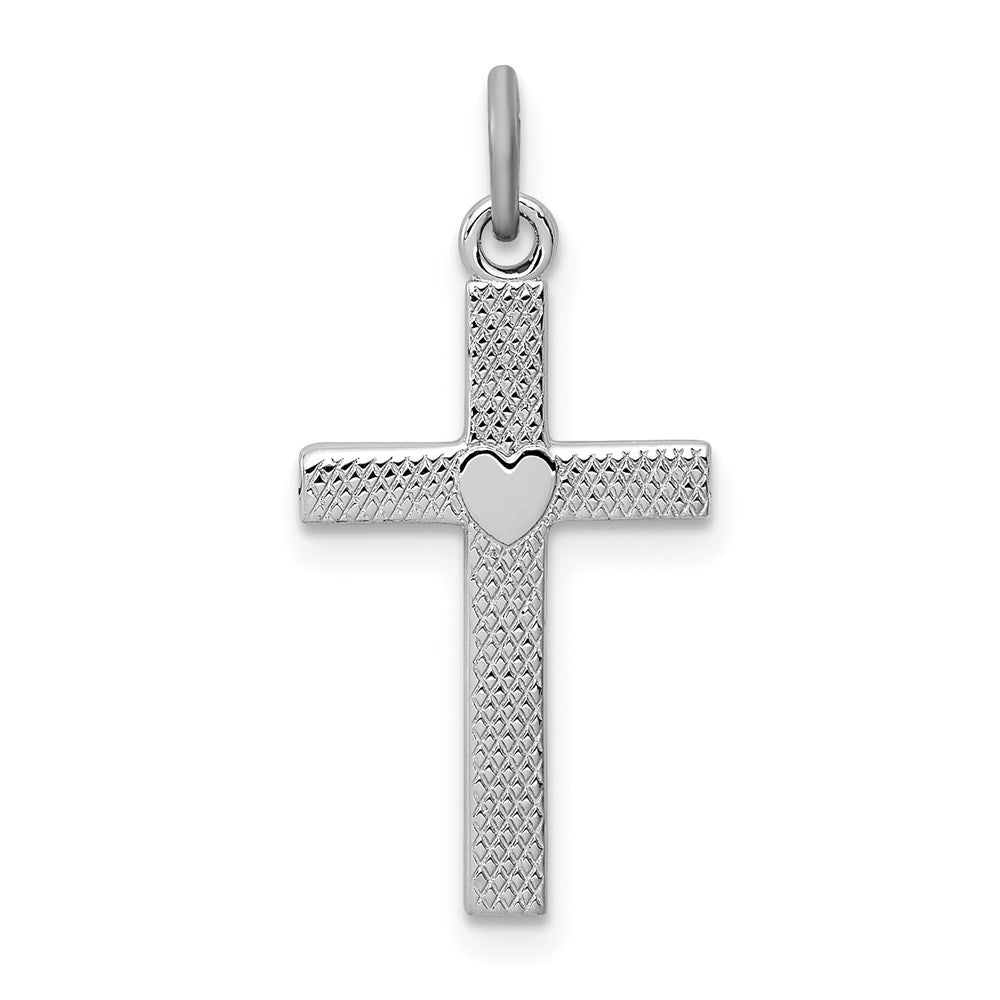 Sterling Silver Platinum-plated Heart Cross Charm, 22 x 12 mm