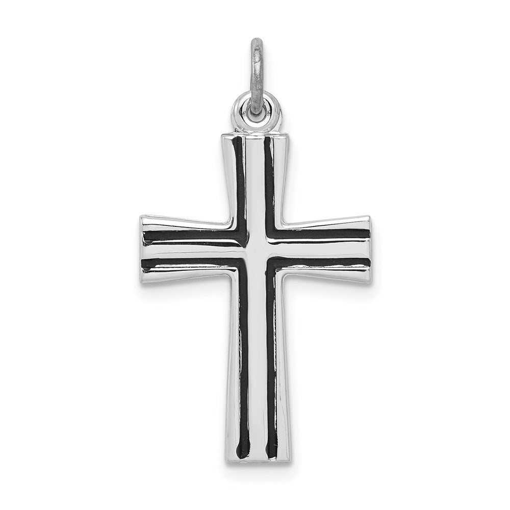 Sterling Silver Platinum-plated Enameled Latin Cross Charm, 25.5 x 16 mm