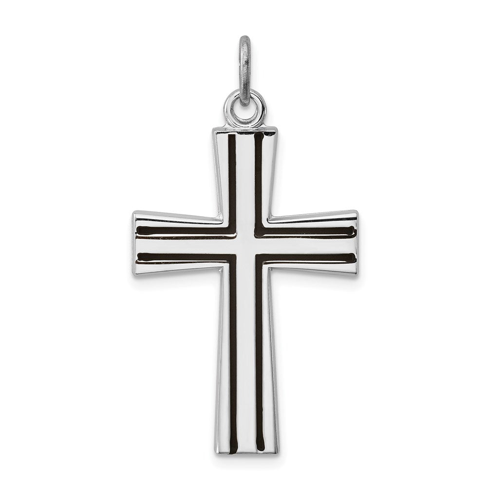 Sterling Silver Platinum-plated Enameled Latin Cross Charm, 32 x 20 mm