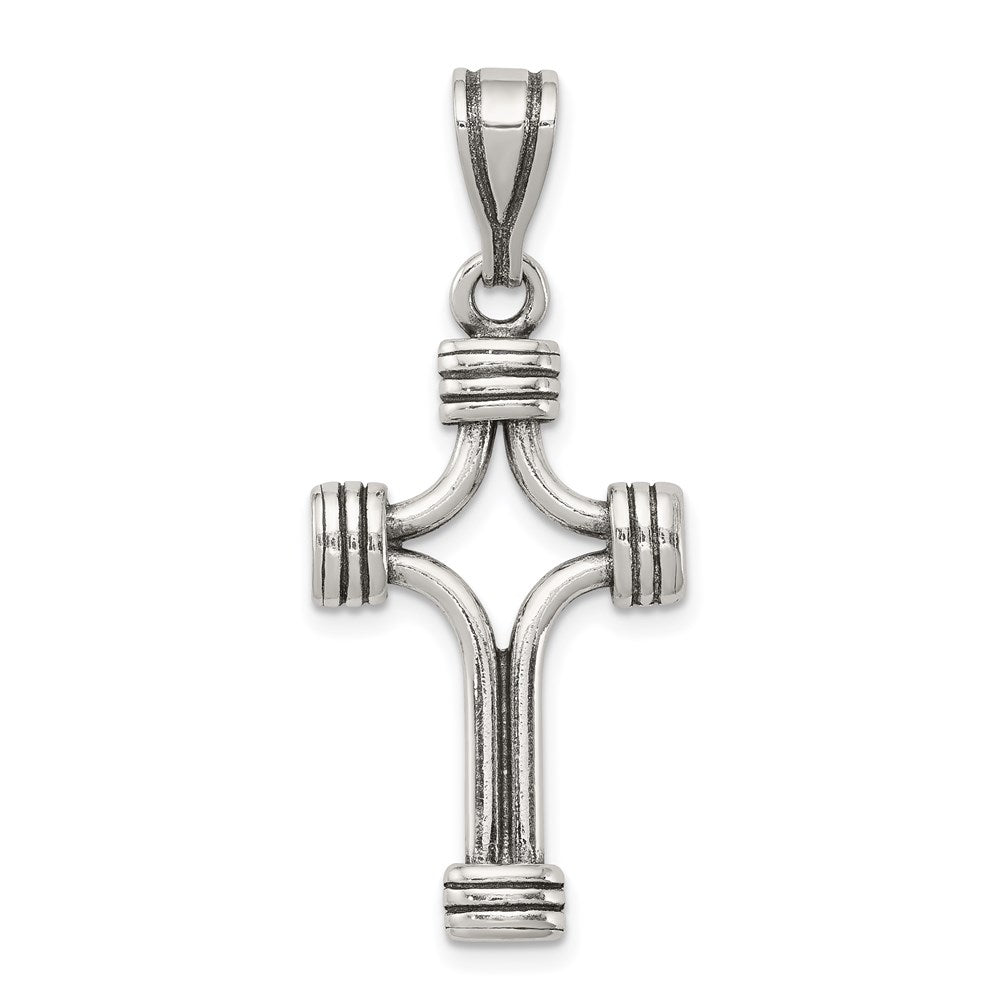 Sterling Silver Antiqued Cross Pendant, 39 x 16 mm