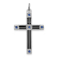 Sterling Silver Platinum-plated Enameled & Blue CZ Cross Pendant, 31 x 20 mm