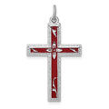 Sterling Silver Platinum-plated Red Enameled Cross Pendant, 29 x 18 mm