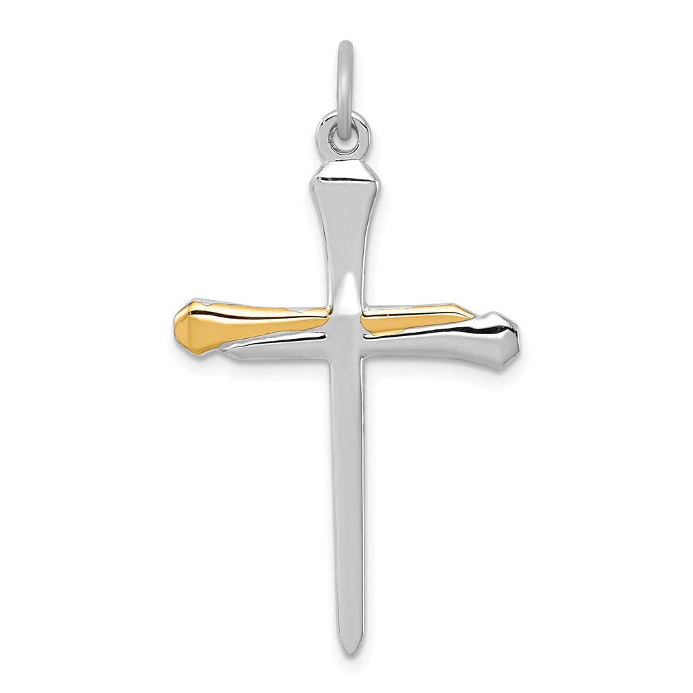 Sterling Silver Platinum-plated & Vermeil Nail Cross Pendant, 36 x 22 mm