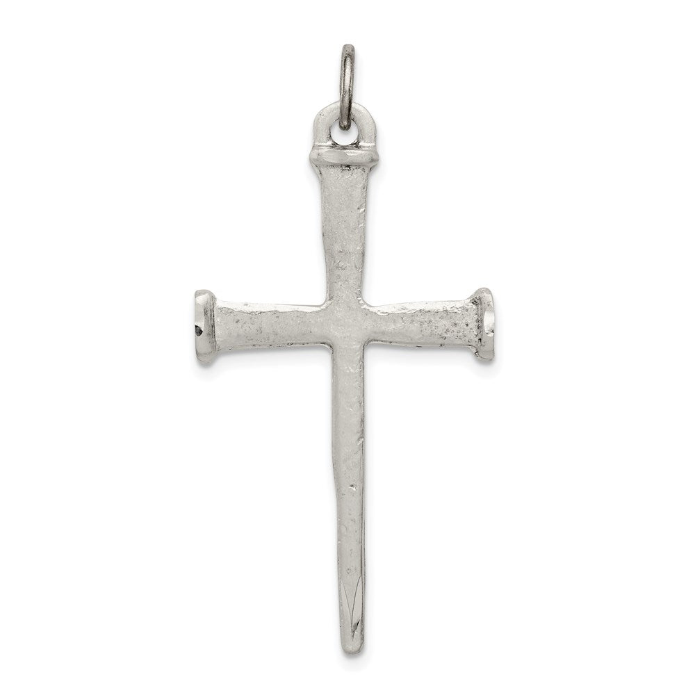 Sterling Silver Antiqued Nail Cross Pendant, 42 x 22 mm