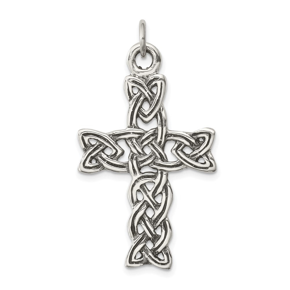 Sterling Silver Antiqued Celtic Cross Pendant, 37 x 23 mm
