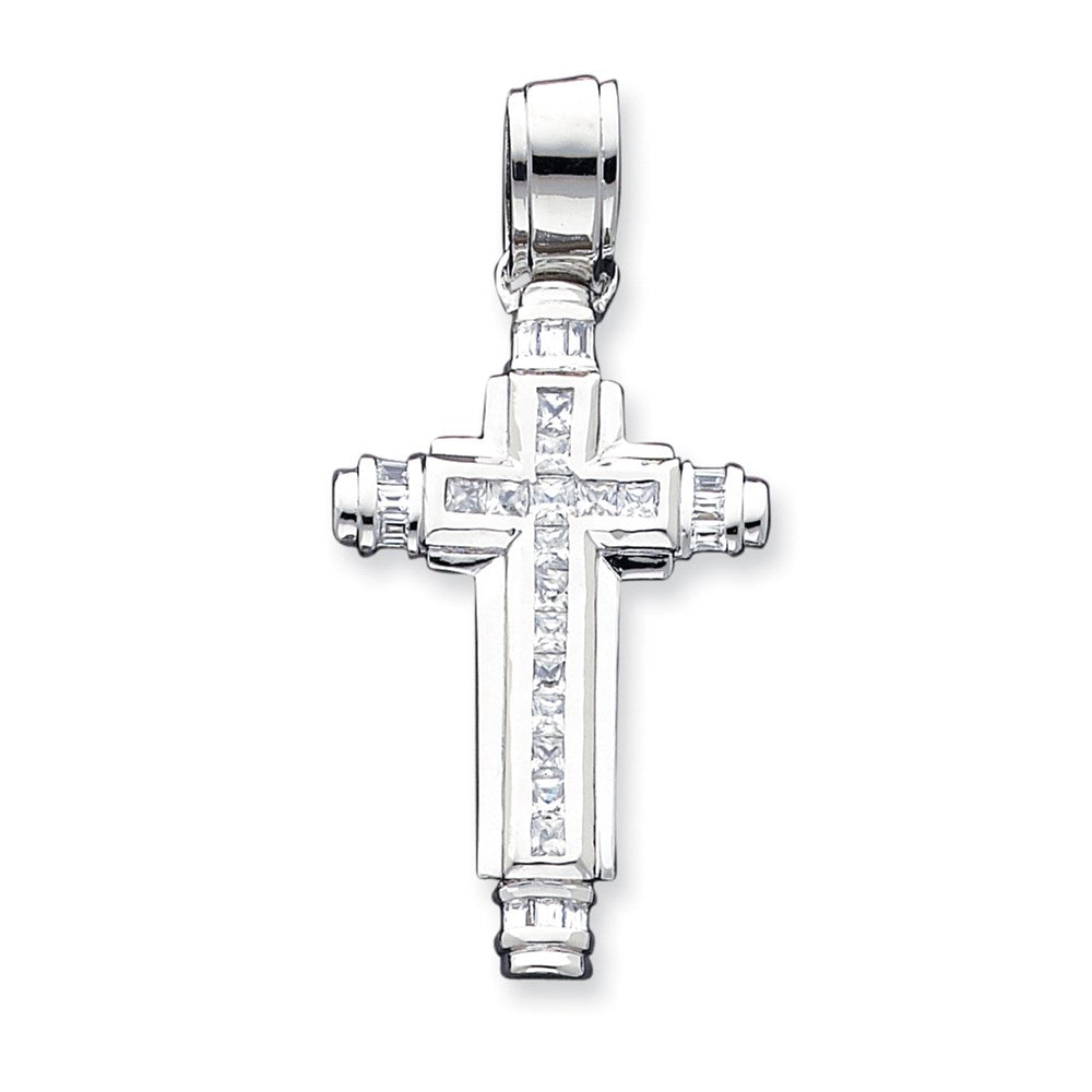Sterling Silver CZ Cross Pendant, 68 x 33 mm
