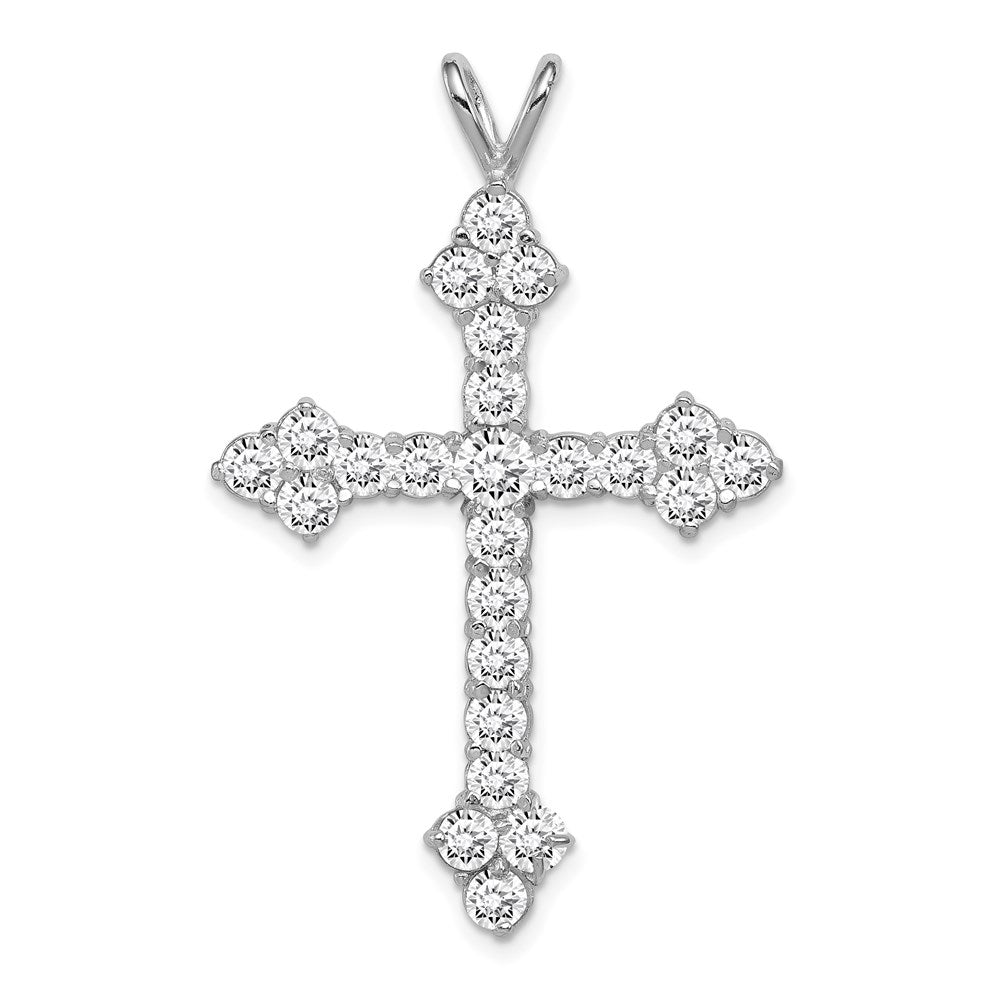 Sterling Silver Rhodium-plated CZ Cross Pendant, 42 x 27 mm