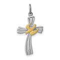 Sterling Silver Platinum-plated & Vermeil Dove Cross Charm, 22 x 13 mm