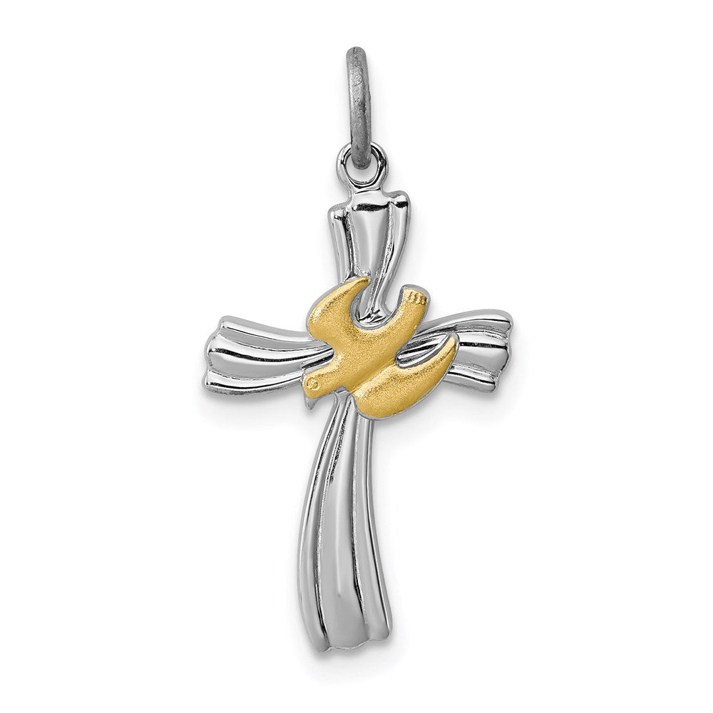 Sterling Silver Platinum-plated & Vermeil Dove Cross Charm, 22 x 13 mm