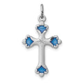 Sterling Silver Platinum-plated Blue Enameled Budded Cross Charm, 23 x 15 mm
