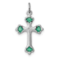 Sterling Silver Platinum-plated Green Enameled Budded Cross Charm, 23 x 15 mm