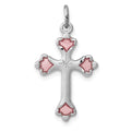 Sterling Silver Platinum-plated Pink Enameled Budded Cross Charm, 23 x 15 mm