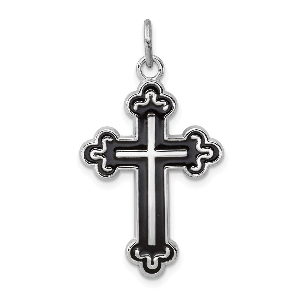 Sterling Silver Platinum-plated Enameled Cross Pendant, 30 x 18 mm