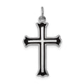 Sterling Silver Platinum-plated Enameled Cross Charm, 25 x 16 mm