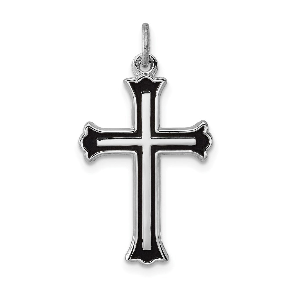 Sterling Silver Platinum-plated Enameled Cross Charm, 25 x 16 mm