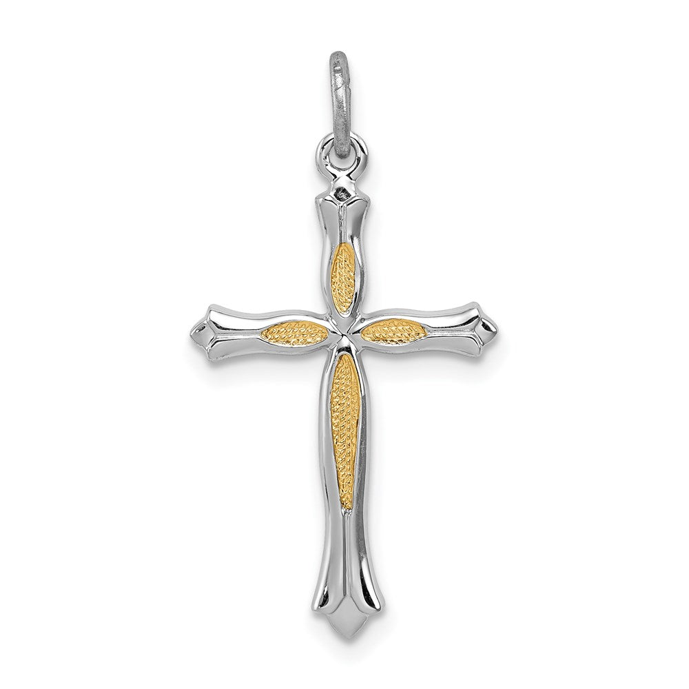 Sterling Silver Platinum-plated and Vermeil Cross Pendant, 26 x 16 mm