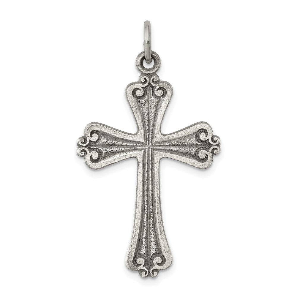 Sterling Silver Antiqued Cross Pendant, 36 x 22 mm