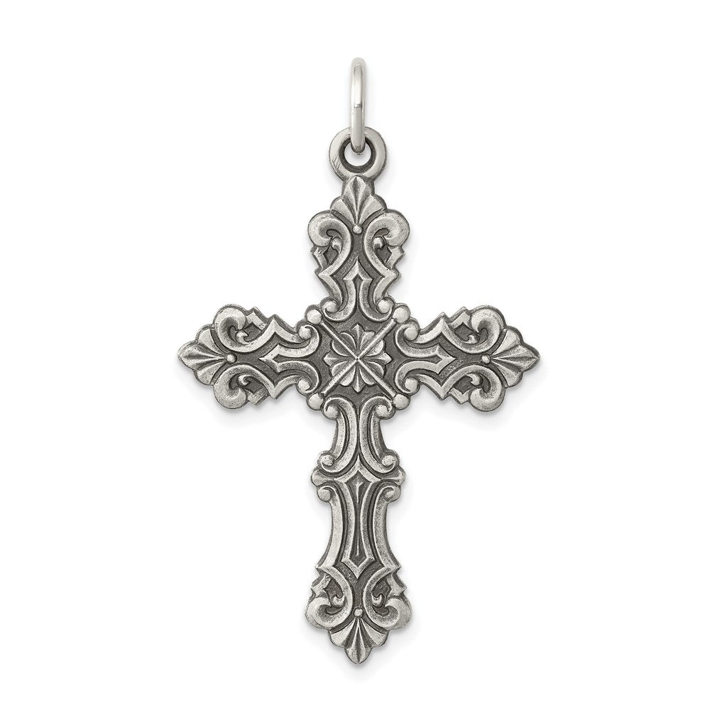 Sterling Silver Antiqued Cross Pendant, 37 x 25 mm