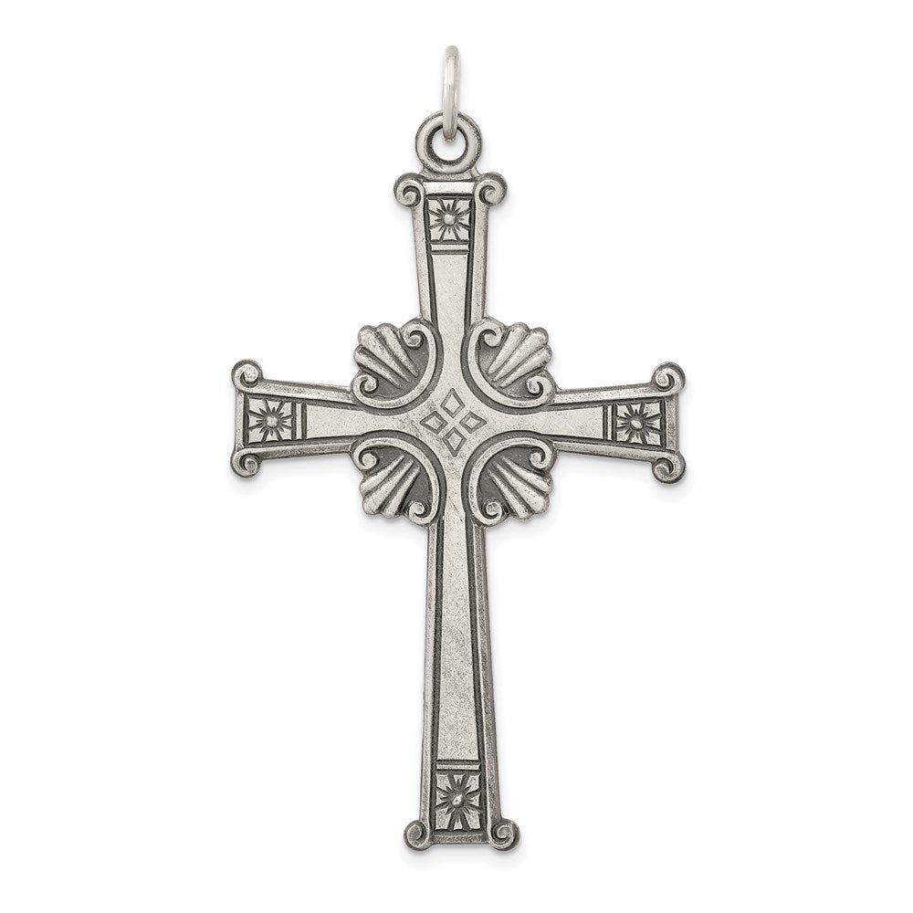 Sterling Silver Antiqued, Textured and Brushed Cross Pendant, 52 x 32 mm