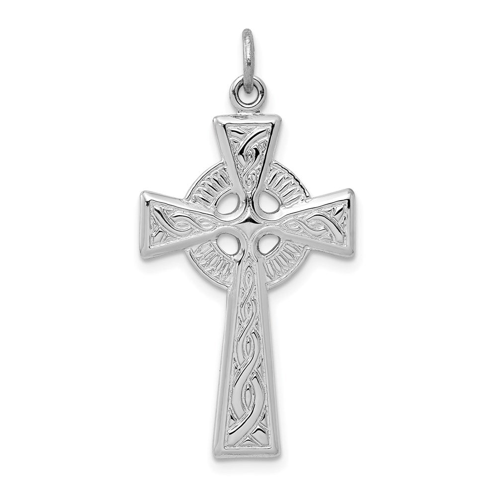 Sterling Silver Platinum-plated Celtic Cross Pendant, 32 x 18 mm