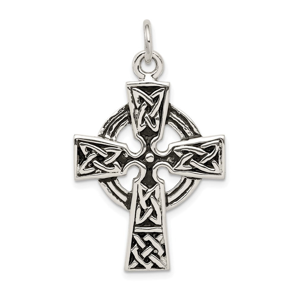 Sterling Silver Antiqued Celtic Cross Charm, 34 x 23 mm