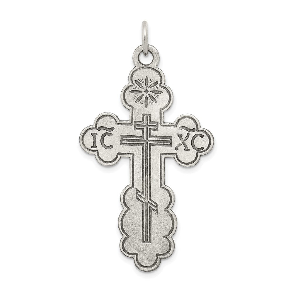 Sterling Silver Antiqued Eastern Orthodox Cross Charm, 45 x 26 mm