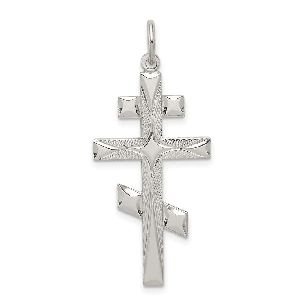 Sterling Silver Eastern Orthodox Cross Pendant, 36 x 18 mm