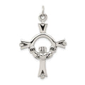 Sterling Silver Antiqued Claddagh Cross Charm, 42 x 25 mm