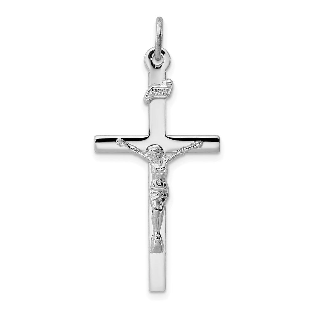 Sterling Silver Platinum-plated INRI Crucifix Pendant, 39 x 18 mm